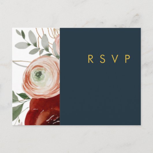 Marsala Autumn Floral Navy Song Request RSVP Card Briefkaart (Voorkant)