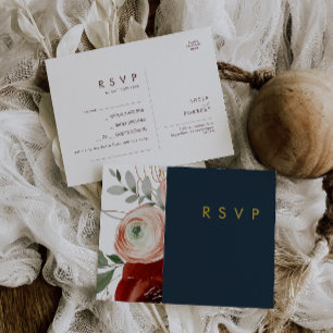 Marsala Autumn Floral Navy Song Request RSVP Card Briefkaart