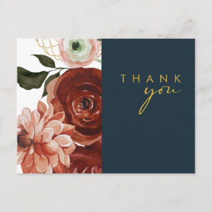 Marsala Autumn Floral   Navy Wedding Bedankt Briefkaart