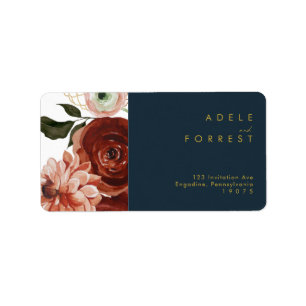 Marsala Autumn Floral   RSVP-adres Navy Wedding RS Etiket