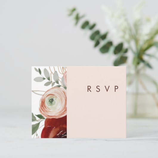 Marsala Autumn Floral | RSVP met bruidbruidend huw Briefkaart (Staand voorkant)