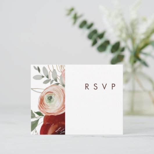 Marsala Autumn Floral | RSVP rond het witte huweli Briefkaart (Staand voorkant)