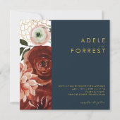 Marsala Autumn Floral | Vierkant marinehuwelijk Kaart (Voorkant)