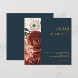 Marsala Autumn Floral | Vierkant marinehuwelijk Kaart