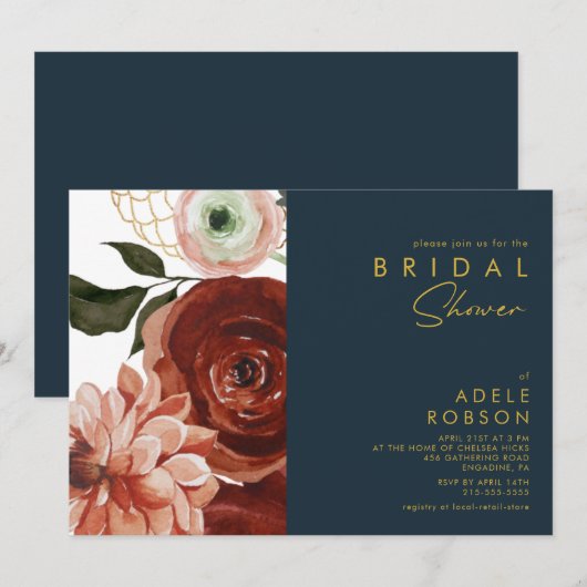 Marsala Autumn Floral | Vrijgezellenfeest van de m Kaart (Voorkant / Achterkant)