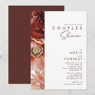 Marsala Autumn Floral   White Couples Shower Kaart