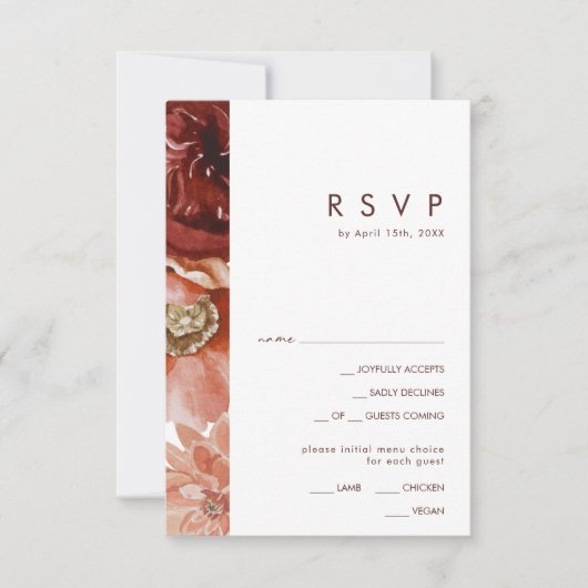 Marsala Autumn Floral White Menu Keuze RSVP-kaart (Voorkant)