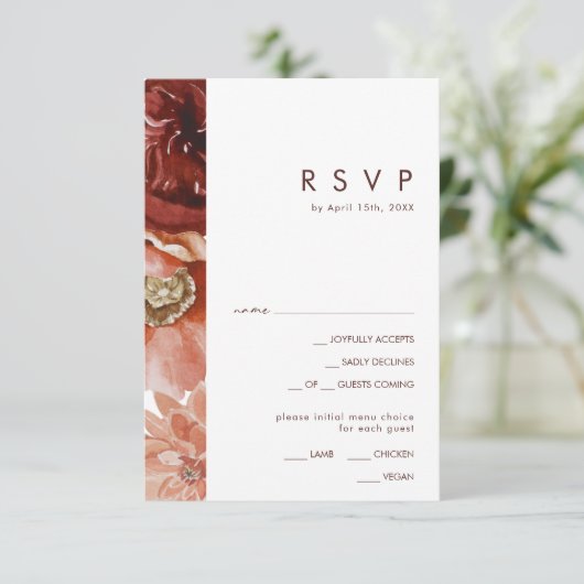 Marsala Autumn Floral White Menu Keuze RSVP-kaart (Staand voorkant)