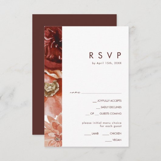 Marsala Autumn Floral White Menu Keuze RSVP-kaart (Voorkant / Achterkant)
