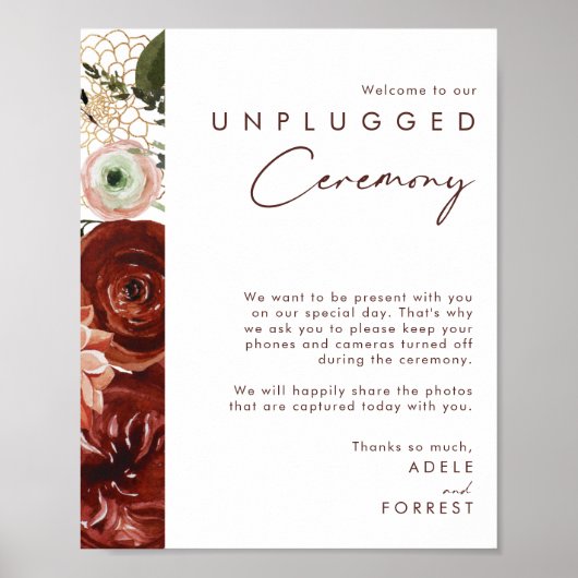 Marsala Autumn Floral | White Unplugged Ceremony Poster (Voorkant)
