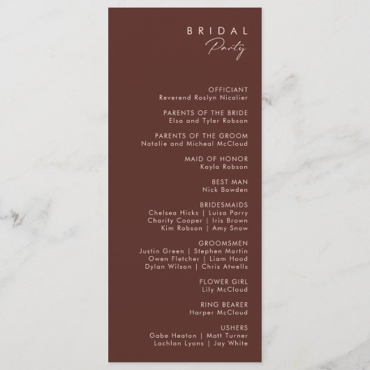 Marsala Autumn Floral | White Wedding Programme Programmakaart (Achterkant)