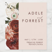 Marsala Autumn Floral | Wijnlabel voor ongebluste  Wijn Etiket (Enkel label)