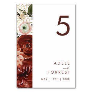 Marsala Autumn Floral Wit-tabelnummer Kaart