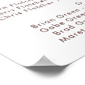 Marsala Autumn Floral | Witte alfabetische zitplaa Poster (Hoek)