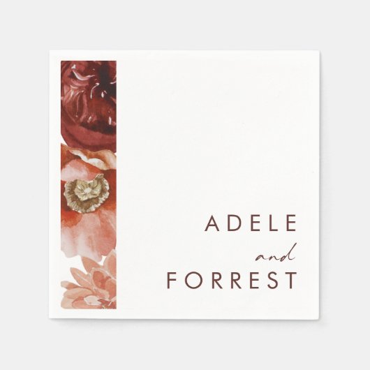 Marsala Autumn Floral | Witte bruiloft Napkins Servet (Voorkant)