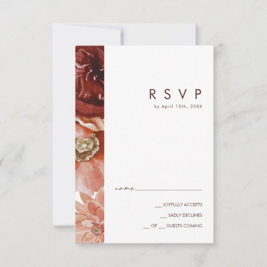 Marsala Autumn Floral | Witte RSVP-kaart RSVP Kaartje (Voorkant)