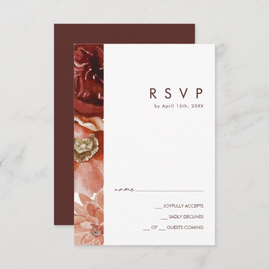 Marsala Autumn Floral | Witte RSVP-kaart RSVP Kaartje (Voorkant / Achterkant)
