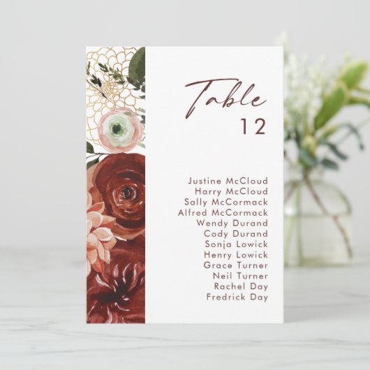 Marsala Autumn Floral | Witte tabel (Staand voorkant)