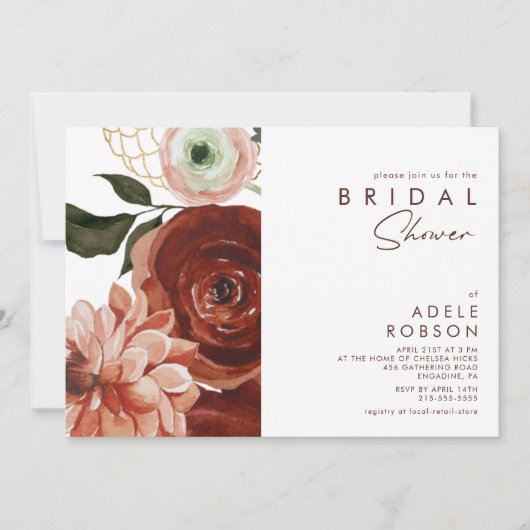 Marsala Autumn Floral | Witte Vrijgezellenfeest Kaart (Voorkant)