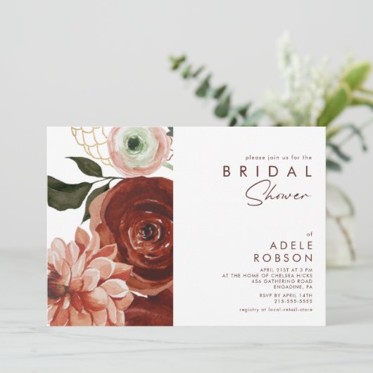 Marsala Autumn Floral | Witte Vrijgezellenfeest Kaart (Staand voorkant)