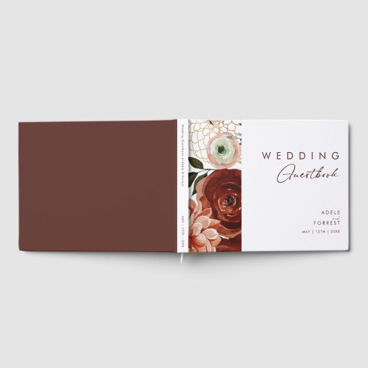 Marsala Autumn Floral | Witte weddenschappen Gastenboek (Volledig)
