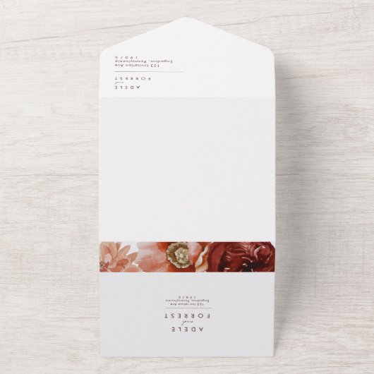 Marsala Autumn Floral | Witte zegels en verzenden All In One Uitnodiging (Buitenkant)