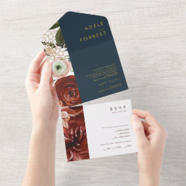 Marsala Autumn Floral | Zegel en zeemacht All In One Uitnodiging