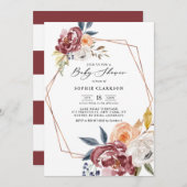 Marsala Autumn Flowers Geometric Baby shower Kaart (Voorkant / Achterkant)