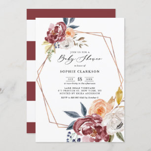 Marsala Autumn Flowers Geometric Baby shower Kaart