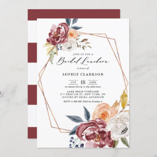 Marsala Autumn Flowers Geometric Bridal Luncheon Kaart