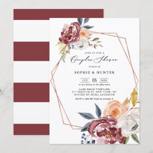 Marsala Autumn Flowers Geometric Couples Shower Kaart