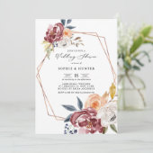 Marsala Autumn Flowers Geometric Wedding Shower Kaart (Staand voorkant)