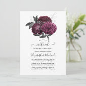 Marsala, Black en Silver Floral Virtual Wedding Kaart (Staand voorkant)
