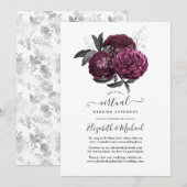 Marsala, Black en Silver Floral Virtual Wedding Kaart (Voorkant / Achterkant)