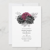 Marsala, Black en Silver Floral Wedding Kaart (Voorkant)
