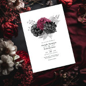 Marsala, Black en Silver Floral Wedding Kaart