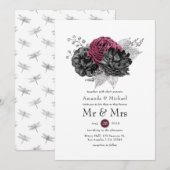 Marsala, Black en Silver Floral Wedding Kaart (Voorkant / Achterkant)
