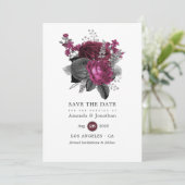 Marsala, Black en Silver Floral Wedding Save The Date (Staand voorkant)