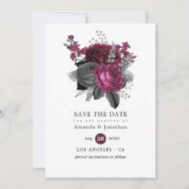 Marsala, Black en Silver Floral Wedding Save The Date