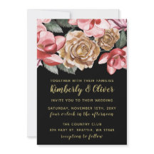 Marsala Black Floral Wedding Invitation