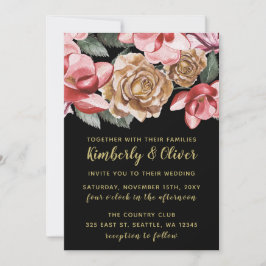 Marsala Black Floral Wedding Invitation Kaart