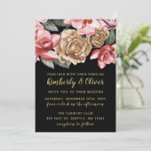 Marsala Black Floral Wedding Invitation Kaart (Staand voorkant)