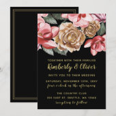 Marsala Black Floral Wedding Invitation Kaart (Voorkant / Achterkant)