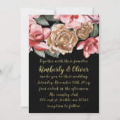 Marsala Black Floral Wedding Invitation Kaart (Voorkant)