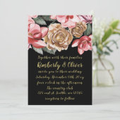 Marsala Black Floral Wedding Invitation Kaart (Staand voorkant)