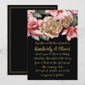 Marsala Black Floral Wedding Invitation Kaart (Voorkant / Achterkant)