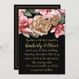 Marsala Black Floral Wedding Invitation Kaart