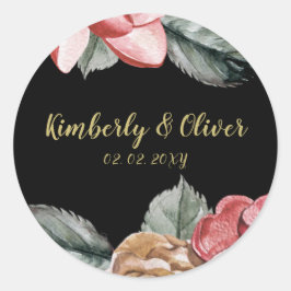 Marsala Black Floral Wedding Invitation Ronde Sticker