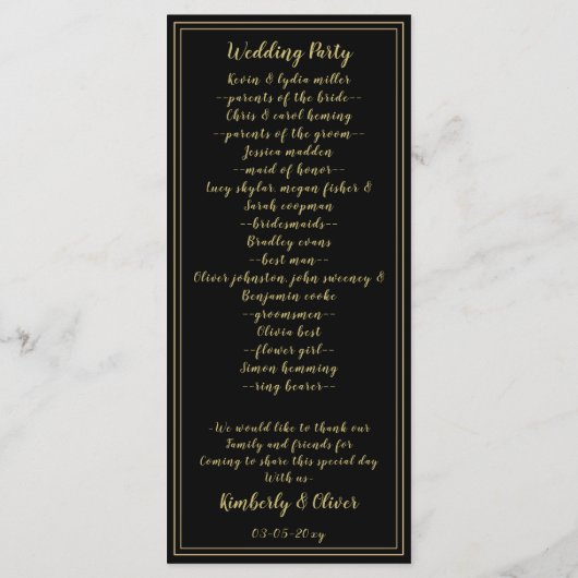 Marsala Black Floral Wedding Programme Programmakaart (Achterkant)