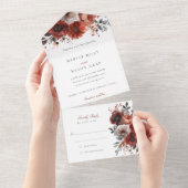 Marsala Bloei Scheur-Apart RSVP Trouwfeest All In One Uitnodiging (Afscheurbaar)